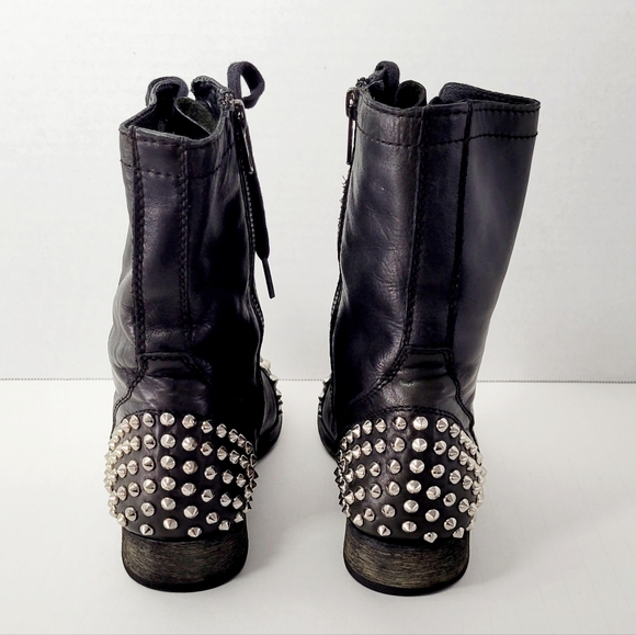 Steve Madden Grunge Gothic 90s Y2K Punk Rock Black Leather Spiked Boots Size 6 - Picture 4 of 7